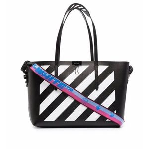 NEW Off-White Virgil Abloh Black Diagonal Stripes Binder Leather Shoulder Bag